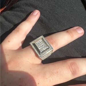 Silver Geometric Statement Ring. CV/Moissanite